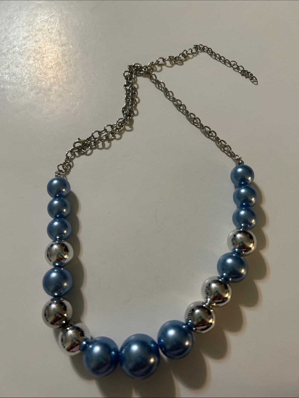 Light Blue Pearl & Silver Bead Necklace - Women Jewelry